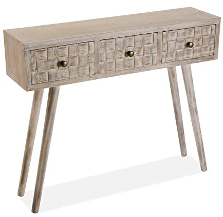 Versa Anish Schmales Möbelstück für den Eingangsbereich oder Flur, Moderner Konsolentisch, mit 3 Schubladen, Maßnahmen (H x L x B) 81,5 x 25 x 97 cm, Holz, Farbe: Braun und Grau