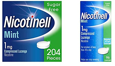 Nicotinell Nicotine Lozenge, Quit Smoking Aid, Sugar Free Mint Flavour, 1 mg, 204 Pieces & Nicotine Lozenge, Quit Smoking Aid, Sugar Free Mint Flavour, 1 mg, 96 Pieces