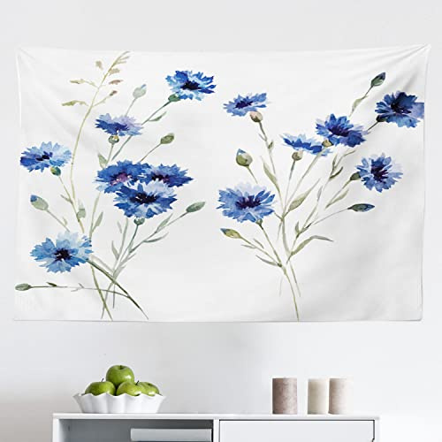 Ambesonne Vintage Blue Tapestry, Bundles of Blue Carniation Flowers with Tiny Buds Watercolor Design, Fabric Wall Hanging Decor for Bedroom Living Room Dorm, 45 X 30, Violet Blue and Khaki