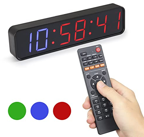 PELLOR Temporizador de Intervalo LED, 1.5 Portátil 6 Dígitos LED Temporizador de Gimnasio con Mando a Distancia, Magnético Cronómetro Deportivo Timer Recargable, Brillo y Volumen Ajustable Negro