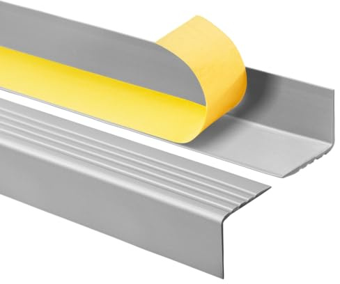 Quest Treppenkantenprofil PVC 50x42 mm Antirutsch - Silber, 200 cm | Selbstklebender Treppenkantenschutz, schützt Stufen vor Abnutzung, für stark frequentierte Bereiche, abriebfest
