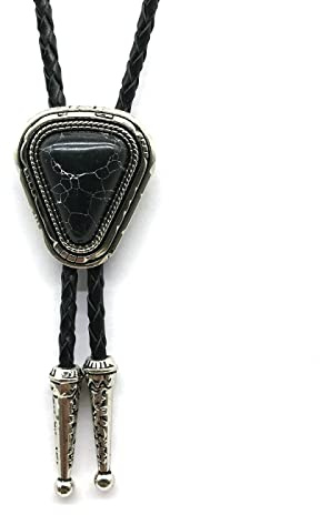 DELIGUO Bolo Ties Krawatte Für Herren - Kleine Dreiecks-Krawatte Mit Natürlichem Türkis-Anhänger, Western-Cowboy-Kostümzubehör, Handgefertigtes Leder-Kragen-Seil, Neuheitsgeschenk
