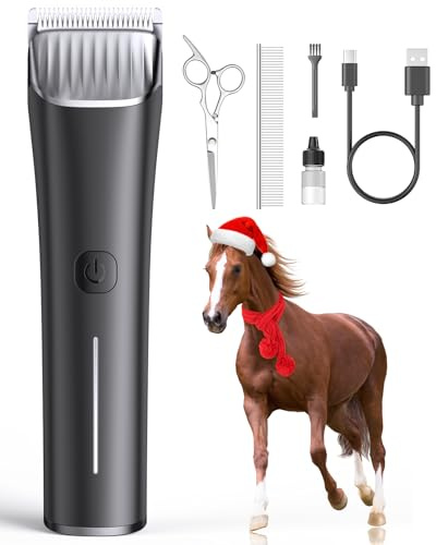 oneisall Maquina pelar Caballos de 2 Bateria, Profi Esquiladora Caballos para Pelo Grueso y Enmarañado, Maquina esquilar Caballos con motor potente de 2400 PRM/MIN, Apto para todo el cuerpo (Negro)