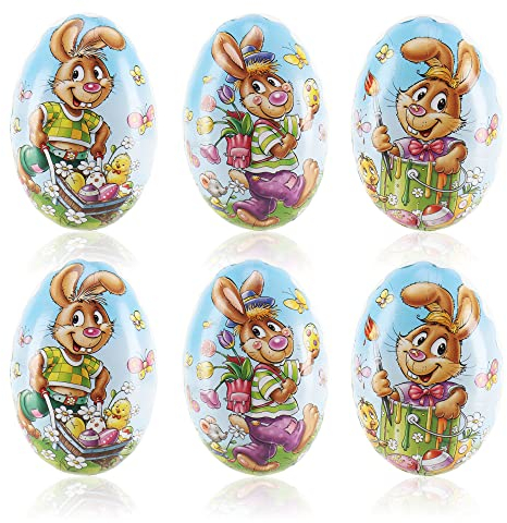 com-four® 6X Osterei zum Befüllen - Bunte Fülleier für Ostern - Ostereier mit Oster-Motiven im Comic-Stil zum verstecken und verschenken (6 Stück - 09cm)