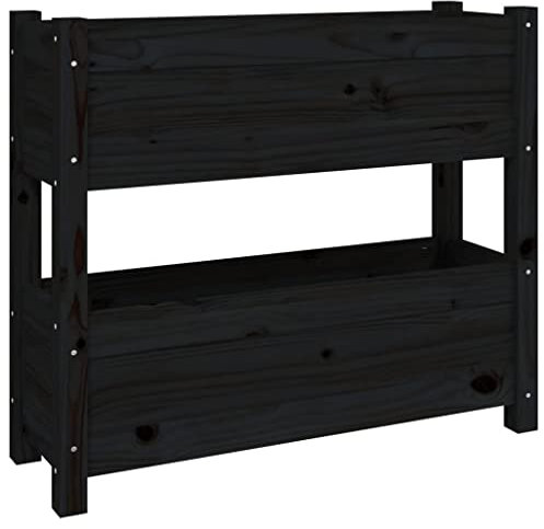 vidaXL Pflanzkübel, Hochbeet mit 2 Etagen, Vertikalbeet für Garten Terrasse Balkon, Blumenkasten Pflanzkasten Kräuterbeet, Schwarz Massivholz Kiefer