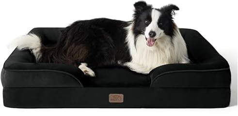 BEDSURE orthopädisches Hundebett ergonomisches Hundesofa, 89x63cm, schwarz | Hundekorb mittelgroße Hunde mit eierförmiger Kistenschaum, wasserdichtem & waschbarem Bezug, rutschfester Unterseite
