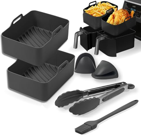 Jacksgifts 2 Pcs Silicone Air Fryer Liners for AF500UKCP, Designed to Fit Ninja Flexi Drawer 10.4L air Fryer AF500UKCP, SL400UKCP, and 50Pcs airfryer Liners Disposable for Ninja Megazone AF500UKCP