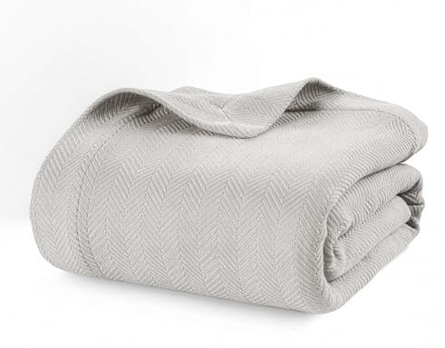 LANE LINEN 100% Cotton Twin Size Blanket for Bed - Soft, Cozy, Warm, Breathable & All Season Blankets 350 GSM Medium Weight - Great for Teens, Students & Young Adults - Oeko-TEX Certified - Silver