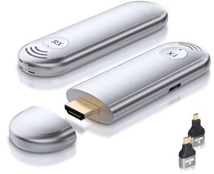 Wireless HDMI Transmitter and Receiver, Plug and Play, 2.4G/5G 100FT Range, Wireless HDMI Extender 4K Decoding 1080P Output, Support Laptop PC TV Box Projector Camera DV, No Need Bluetooth WiFi