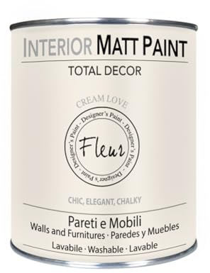 FLEUR DESIGNER'S PAINT | Interior Matt Paint, Pittura per Pareti e Mobili, Extra Opaco, 750ml, F04 Cream Love, a Base Acqua, Lavabile, Multisupericie, Made in Italy