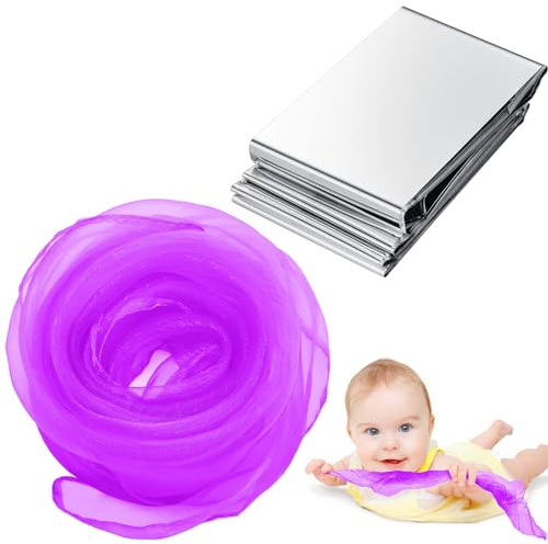 Weewooday 2 Pcs Baby Sensory Scarf and Foil Blanket Set, Baby Sensory Toys Scarves Foil Playmat for Toddlers Newborn Infant Gift Presents Party Supplies(Purple Scarf)