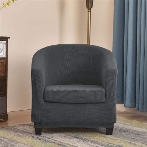 Highdi Sesselschoner Einfarbig Sesselüberwurf Jacquard Kariert 2-Teilig Sesselbezug Universal Elastisch Sesselhusse, Bezug für Cocktailsessel Clubsessel Loungesessel (Dunkelgrau)