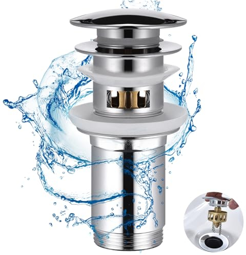 Zocipro Ablaufgarnitur Waschbecken Mit Überlauf, Pop Up Ventil Ablaufventil Für Den Waschtisch aus Messing Chrom, Universal 1 1/4 Zoll Ablaufgarnitur Waschbecken Mit Einbauanleitung