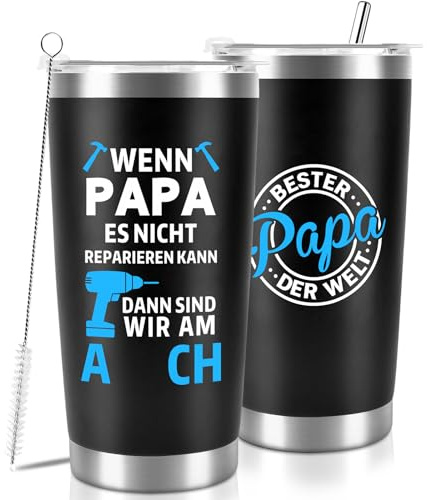 Vatertagsgeschenk für Papa,600ml Thermobecher,Vatertag Geschenk für Opa | Kaffeetasse aus Edelstahl mit Abdeckung,Vatertagsgeschenk Personalisiert für Papa Opa Männer zum Geburtstag Weihnachten
