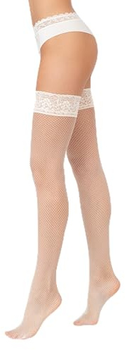 VENEZIANA NUOVA Straps-Netzstrümpfe für Damen – Halterlose Strümpfe mit Spitze, Mattes Finish Strumphose Weiß M