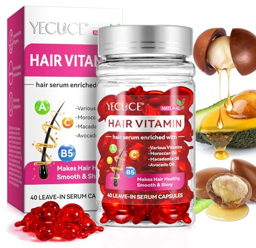 Hair Care Essence Capsules 40Pcs, Hair Treatment Serum, Rich In Vitamins A.C.E And B5, Moroccan Oil & Macadamia Oil & Avocado Oil & Repair Damaged Hair, Increases Hair Resilience And Shine