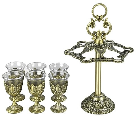 Aladeno 6 Stück chinesischer Kelch aus Zinklegierung, Glasbecher, Retro-Stil, Blumenweingläser, geprägte Weingläser, Set mit 6 Gläsern, Trinkset für Zuhause, Restaurant, Cafés, (Bronze)
