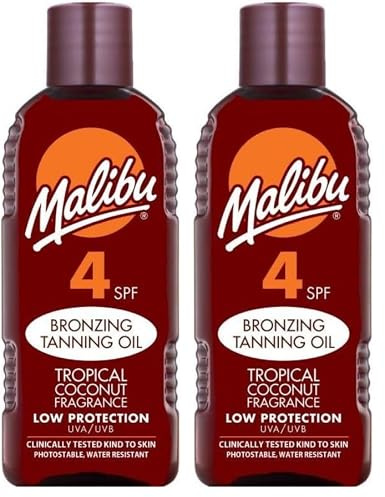 Malibu Sun SPF 4 Bronzing Tanning Oil Spray with Low Protection, Water Resistant, Tropical Scent, 100ml (Pack of 2)