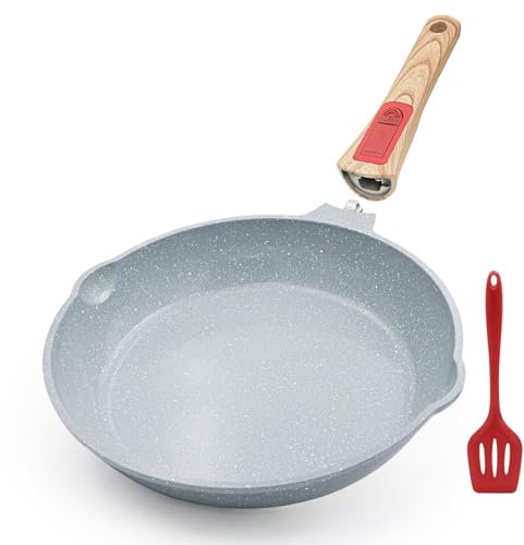 AIKENBBKK padella 28 cm con rivestimento antiaderente in ceramica, padella in ceramica sana con manico rimovibile, lavabile in forno e in lavastoviglie, senza PFAS PFOA e PTFE- Blu