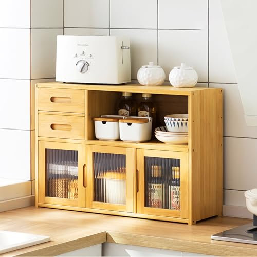 Geschirr- und Gewürzschrank für den Schreibtisch, multifunktionaler Küchenschrank mit Geschirrständer und Gewürzregal auf der Arbeitsplatte, 62 x 23 x 48 cm, Farbe: Schwarz