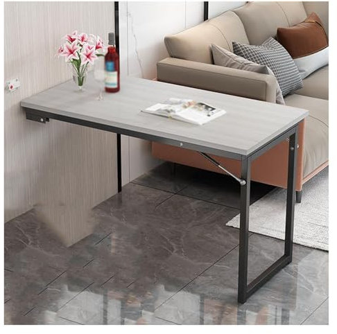 Moderner klappbarer Esstisch zur Wandmontage, mit ausziehbarem Stahlrahmen, platzsparend, mehrfarbig, Küchentisch für kleine Räume, leicht zusammenklappbar, schwebender Wandtisch mit Beinen, 90 x 50