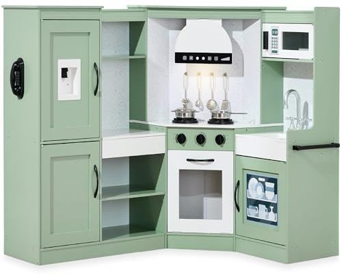 Best Choice Products Ensemble de cuisine d'angle interactif ultime pour enfants, avec lumières et sons, machine à glace, capuche, sauge