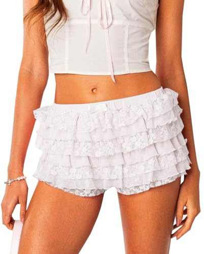 Navneet Minikjol spetskjol kort Y2K sexig minikjol blommig shorts sommarkjol festival party outfit, Vit mini, S