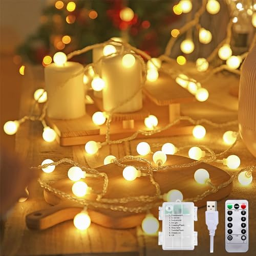 Molicar Lichterkette Camping Kugel USB & Batteriebetrieb 12 m 100 LED mit Fernbedienung, Timer und 8 Lichtmodi, IP44 wetterfest für den Außenbereich, ideal für Zelt, Wohnwagen, Balkon, und Pavillon