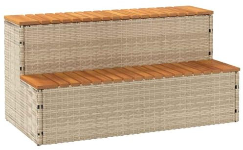 vidaXL Bordo per Vasca Idromassaggio Beige Polyrattan&Massello Acacia, Gradino Vasca idromassaggio, Scala a 2 gradini, Sgabello a gradini