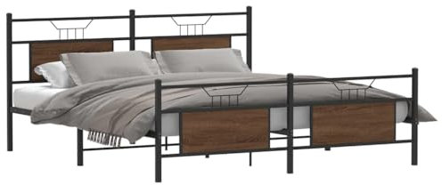 vidaXL Metallbett ohne Matratze Braun Eichen-Optik 160x200 cm, Bettrahmen, Doppelbett, Lattenrost, Bett, Gästebett, Metallbett, Bett Metall