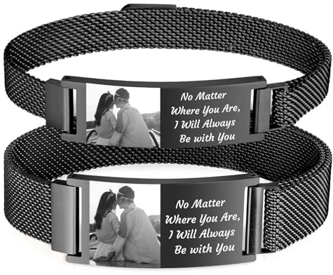 XUANPAI Armband mit Foto Armband Herren mit Gravur - Personalisiertes Partnerarmbänder mit Namen Bild Verstellbare Fotoarmband Fotogeschenk zum Geburtstag Jahrestag Weihnachten
