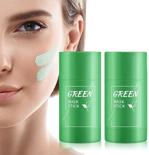 2 Stück Green Tea Mask Stick, Grüner Tee Cleansing Maske Stick, Green Mask Clay Stick, Befeuchtet und Kontrolliert Öl, Regulieren Sie den Wasser-Gesichtsmaske für Die Hautpflege Purifying