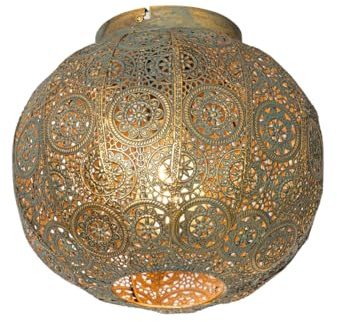 Qazqa - Orientalisch Smarte Deckenleuchte I Deckenlampe I Lampe I Leuchte Gold I Messing mit Grün 28,5 cm inkl. WiFi A60 - Baloo I Wohnzimmer I Schlafzimmer - Stahl Kugel I Kugelförmig - LED geeignet