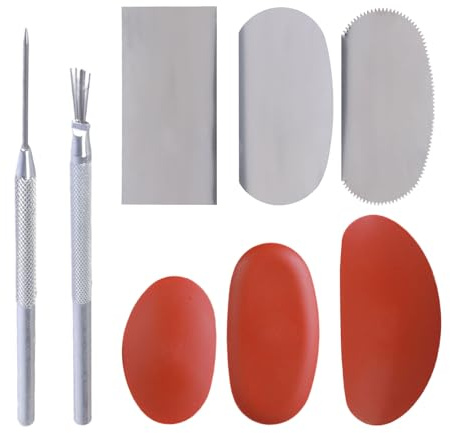 Lot de 8 grattoirs en forme de poterie en céramique pour sculpter la modélisation avec outil en silicone et métal