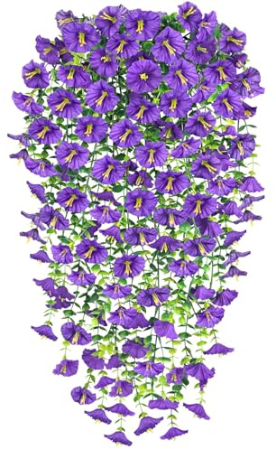 YSUVIN Fleurs Artificielles, 2 Pièces Pétunia Plante Artificielle Exterieur, Pétunia Plante Suspendue Artificielle, Resistant aux UV Fleurs Artificielles aux Deco Balcon Mariage Maison Jardin, Violet