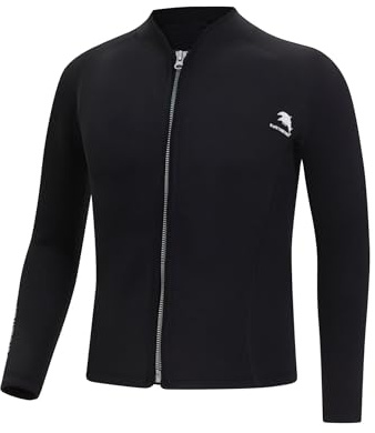 Yruioon Neoprenjacka för män, 2 mm, långärmad dykjacka med dragkedja, våtdräkt, toppar för dykning, surfing, simning, snorkling, svart, L