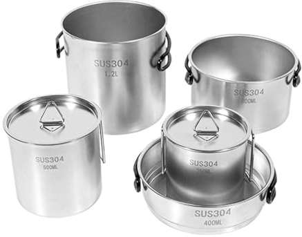 Aomiun Camping Kochgeschirr Set, Camping Kochset Edelstahl mit Aufbewahrungstasche,5 Teiliges Faltbares Kochgeschirr für Reisen Wandern Angeln Outdoor