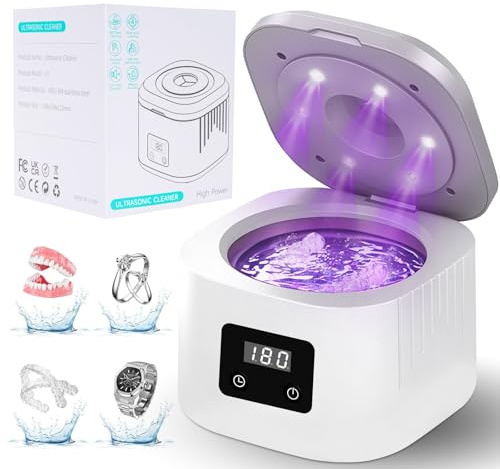 Ultrasonic Retainer Cleaner, 45kHz Ultrasonic Denture Cleaner with 3 Modes, U-V Light for Retainer, Dentures, Aligners, Mouth Guards, Night Guards, Toothbrush Heads, Whitening Trays, Jewelry