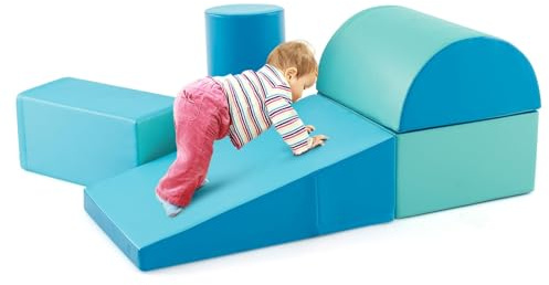 FANTASK Schaumspielset zum Toben und Klettern, 5 TLG. Bauklötze, Spielzeugset für Babys und Kleinkinder, Blau