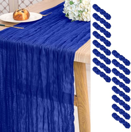 Pesonlook Lot de 16 Chemins de Table en étamine Bleu Roi Long,55 x 300 cm | 3 m de Long, Style Rustique Bohème chemins de table semi-transparents pour Mariage, Fête Prénuptiale, Fête, Banquet