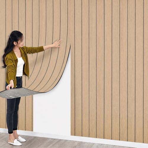 Pamatio Wandpaneele Selbstklebende Tapete, Braun Holzoptik 40 cm x 3 m Fliesenaufkleber Wandfliesen - Wand Fliesen für Bad Küche Wanddekor Schlafzimmer Wohnzimmer Badezimmer Wandaufkleber