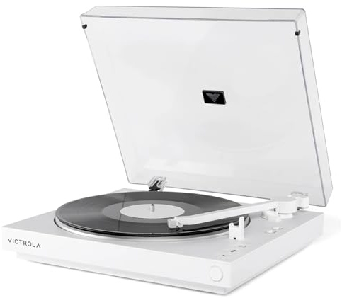 Victrola Automatic – Fully Automatic Bluetooth Turntable – Audio Technica ATN3600L Cartridge, 2-Speed Vinyl Record Player, Aluminium Platter, Switchable Preamp, Repeat Mode, Dust Cover (White)