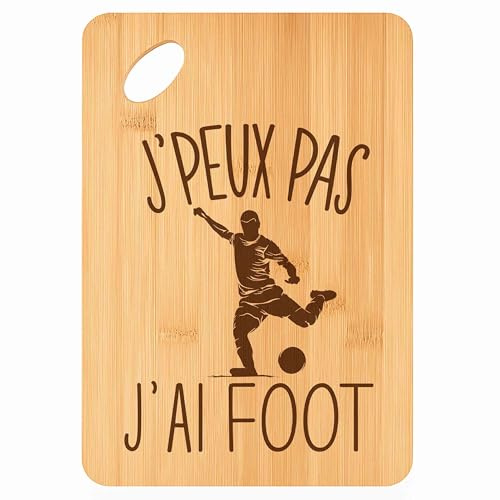 Planche à Découper Foot j'Peux Pas - Plateau Apéro en Bambou Cadeau Gravé pour Homme Femme Cuisine Barbecue