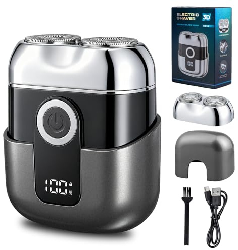 Mini Rasoir Électrique Homme - Rasoir de Voyage Étanche IPX6 avec Écran LED, USB-C Rapide, Double Tête, Silencieux & Portable - Gris
