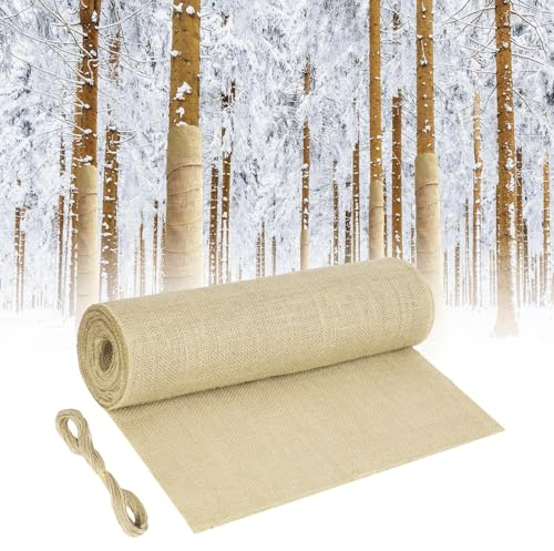 NUTKIT 40CMx6M Baum Winterschutz, NatüRliche Jute-Baumschutzfolie FüR Pflanzen Winterschutz, Winterfeste Pflanzenschutzbandage, Winterschutz Juteband FüR Baum Warmhalten, Frostschutz Und Feuchtigkeit