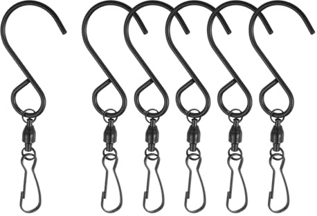 PATIKIL 90mm Swivel Hooks Clips for Wind Spinners, 6Pcs Stainless Steel 360 Degree Windsock Supplies Wind Chime Hanger for Windsock Bird Feeder Party Garden Bells, Black