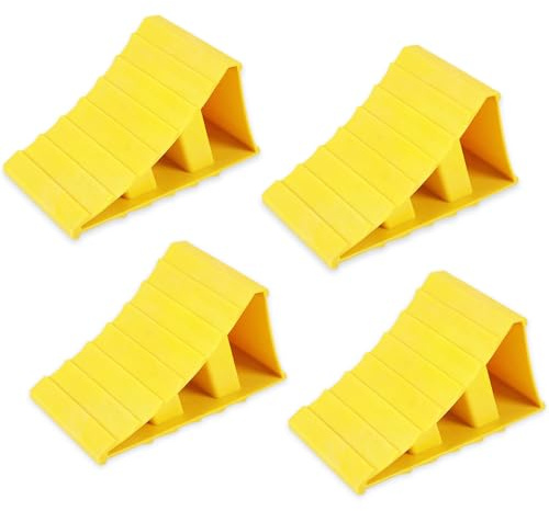 JSUOEO 4 PCS Wheel Chocks, Anti-Slip Tyre Saver Brake Stoppers Plastic Trailer Wheels Chock for Car Caravan Motorhome Motorbike RV Camper (Yellow)