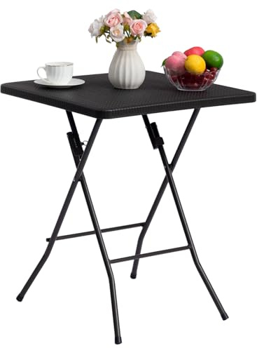 HollyHOME Klapptisch Outdoor Wetterfest 2FT/60cm Campingtisch Klappbar Tisch Gartentisch Balkontisch Picknicktische Tragbarer Klapptisch Quadratisch Esstisch für Küche BBQ Catering Party, Braun