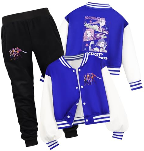 YuanDiann Huntrix - Tuta da baseball corta per bambini, 2 pezzi, stile college con stampa e bottoni, stile sportivo, senza pelucchi, regalo per ragazzi e ragazze, Blu Set 1#, 140