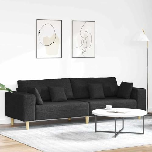Massbinet Stoffsofa mit Kissen Ecksofa mit Schlaffunktion Wohnlandschaft Eckcouch Sofa mit Abnehmbarer Sofabezug U-Form Couch für Wohnzimmer Schwarz 208 cm Stoff